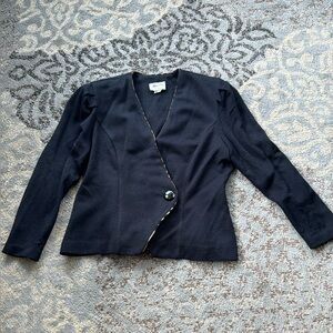 Vintage Jeffrey & Dara Wrap Style Knit Leopard Trim Sweater Black 12